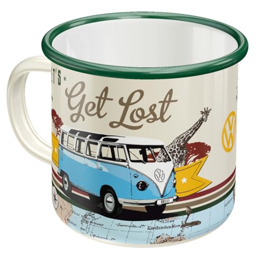 Nostalgic-Art Retro Emaille-Tasse, 360 ml, VW Bulli – Let's Get Lost – Volkswagen Bus Geschenk-Idee, Camping-Becher, Vintage Design von Nostalgic-Art