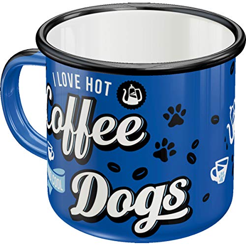 Nostalgic-Art Retro Emaille-Tasse, 360 ml, PfotenSchild – Hot Coffee & Cool Dogs – Geschenk-Idee für Hunde-Besitzer, Camping-Becher, Vintage Design mit Spruch von Nostalgic-Art