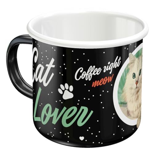 Nostalgic-Art Retro Emaille-Tasse, 360 ml, Cat Lover Black – Geschenk-Idee für Katzen-Besitzer, Camping-Becher, Vintage Design von Nostalgic-Art