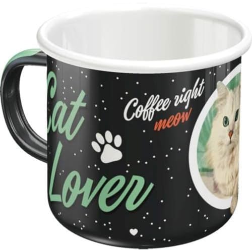 Nostalgic-Art Retro Emaille-Tasse, 360 ml, Cat Lover Black – Geschenk-Idee für Katzen-Besitzer, Camping-Becher, Vintage Design von Nostalgic-Art