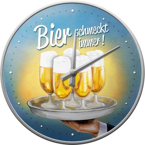 Nostalgic-Art 51049 Bier und Spirituosen schmeckt immer Tablett, Wanduhr, 31 cm von Nostalgic-Art