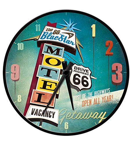 Nostalgic-Art 51065 US Highways The 66 Blue Star Motel, Wanduhr, 31 cm von Nostalgic-Art