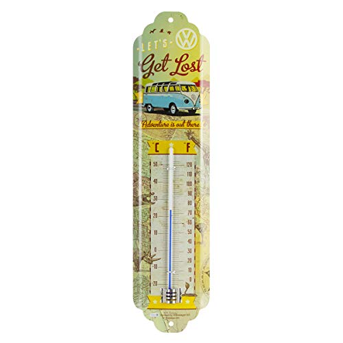 Nostalgic-Art Retro Thermometer, 7 x 28 cm, VW Bulli – Let's Get Lost – Volkswagen Bus Geschenk-Idee, aus Metall, Vintage Design von Nostalgic-Art