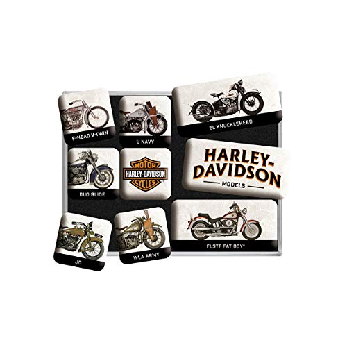 Nostalgic-Art Retro Kühlschrank-Magnete, 9 Stück, Harley-Davidson – Model Chart – Geschenk-Idee für Biker, Magnetset für Magnettafel, Vintage Design von Nostalgic-Art