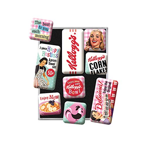 Nostalgic-Art Retro Kühlschrank-Magnete, 9 Stück, Kellogg's – Happy Hostess Corn Flakes – Geschenk-Idee für die Küche, Magnetset für Magnettafel, Vintage Design von Nostalgic-Art