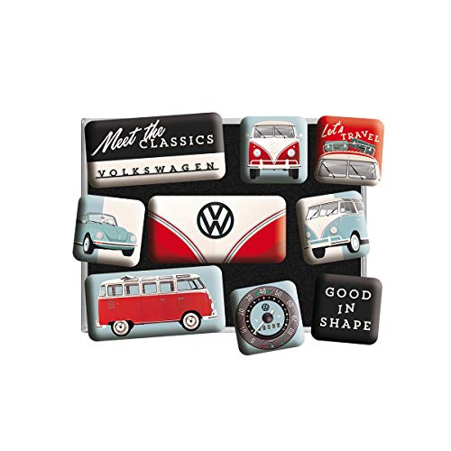 Nostalgic-Art Retro Kühlschrank-Magnete, 9 Stück, VW – Meet The Classics – Volkswagen Bus Geschenk-Idee, Magnetset für Magnettafel, Vintage Design von Nostalgic-Art