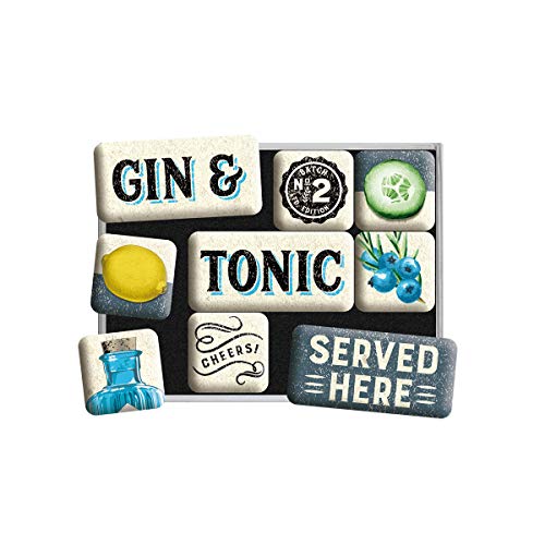 Nostalgic-Art Retro Kühlschrank-Magnete, 9 Stück, Gin & Tonic Served Here – Geschenk-Idee als Bar-Zubehör, Magnetset für Magnettafel, Vintage Design von Nostalgic-Art