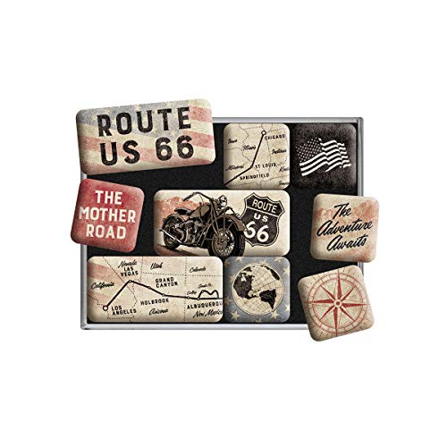 Nostalgic-Art Retro Kühlschrank-Magnete, 9 Stück, Route 66 Bike Map – Geschenk-Idee für USA Fans, Magnetset für Magnettafel, Vintage Design von Nostalgic-Art