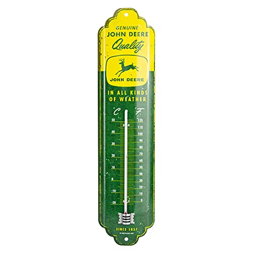 Nostalgic-Art Retro Thermometer, 7 x 28 cm, John Deere – In all kinds of weather – Geschenk-Idee für Traktor-Fans, aus Metall, Vintage Design von Nostalgic-Art