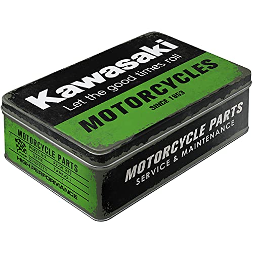 Nostalgic-Art Retro Vorratsdose Flach, 2,5 l, Kawasaki – Motorcycles – Geschenk-Idee für Biker, Blech-Dose mit Deckel, Vintage Design von Nostalgic-Art