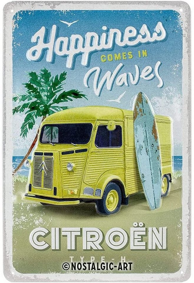 Nostalgic-Art Metallschild Blechschild 20x30cm - Citroen Type H Happiness Comes In Waves von Nostalgic-Art