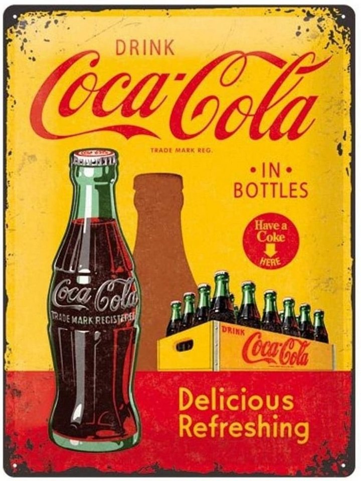 Nostalgic-Art Metallschild Blechschild 30 x 40 cm - Coca-Cola - Coca-Cola In Bottles Yellow von Nostalgic-Art