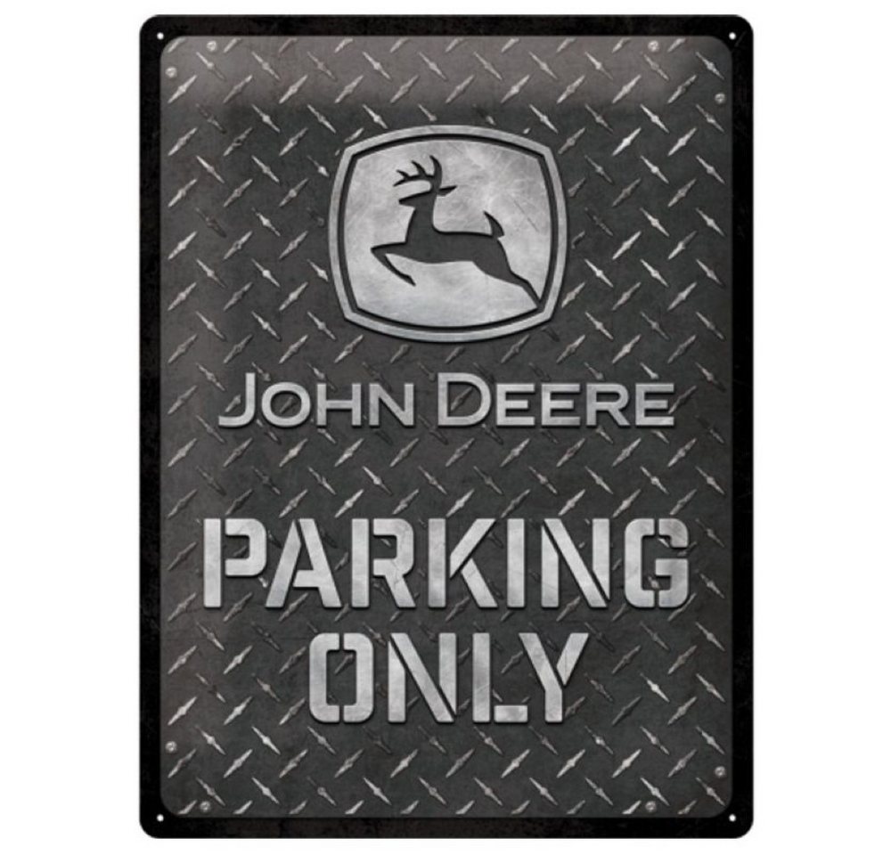 Nostalgic-Art Metallschild Blechschild 30 x 40 cm - John Deere - Parking Only Diamond Plate Black von Nostalgic-Art