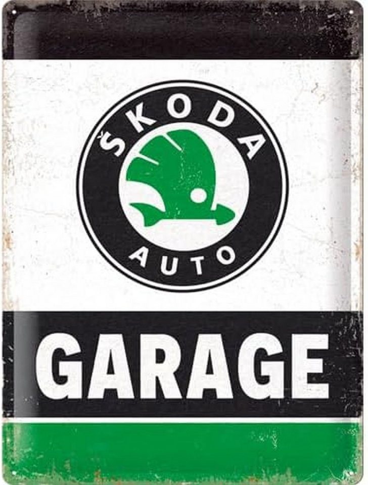 Nostalgic-Art Metallschild Blechschild 30 x 40 cm - Skoda - Garage Green von Nostalgic-Art