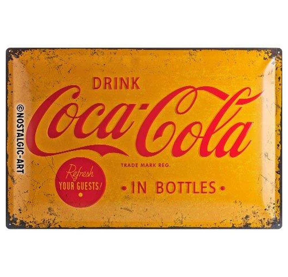 Nostalgic-Art Metallschild Blechschild 40 x 60 cm - Coca Cola - Coca Cola Logo Yellow von Nostalgic-Art