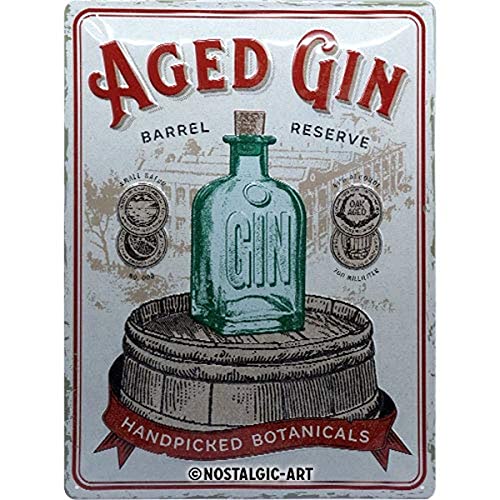 Nostalgic-Art Retro Blechschild, 30 x 40 cm, Aged Gin Barrel – Geschenk-Idee als Bar Zubehör, aus Metall, Vintage Design von Nostalgic-Art