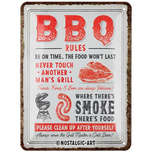 Nostalgic-Art Retro Blechschild, 15 x 20 cm, BBQ Rules – Geschenk-Idee für Grill-Fans, aus Metall, Vintage Design mit Spruch von Nostalgic-Art