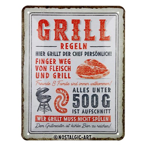 Nostalgic-Art Retro Blechschild, 15 x 20 cm, Grillregeln – Geschenk-Idee für Grill-Fans, aus Metall, Vintage Design mit Spruch von Nostalgic-Art