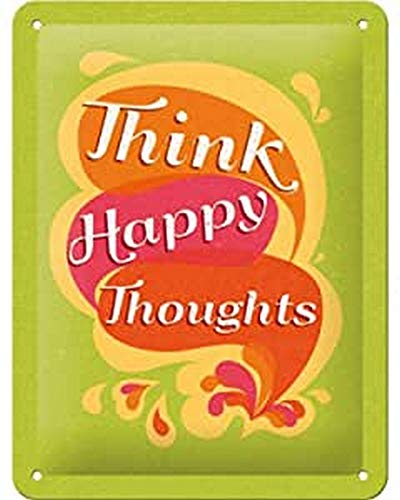 Nostalgic-Art Retro Blechschild Word Up – Think Happy Thoughts – Geschenk-Idee für Nostalgie-Fans, aus Metall, Vintage-Design mit Spruch, 15 x 20 cm von Nostalgic-Art