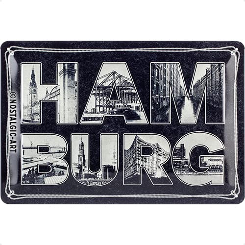 Nostalgic-Art Retro Blechschild, 20 x 30 cm, Hamburg – Bilder-Buchstaben & Tau – Souvenir & Geschenk-Idee, aus Metall, Vintage Design von Nostalgic-Art