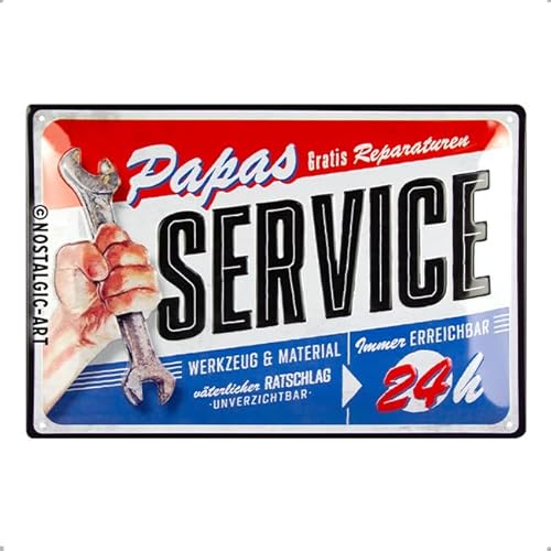 Nostalgic-Art Retro Blechschild, 20 x 30 cm, Papas Service – Geschenk-Idee für Handwerker, aus Metall, Werkstatt-Deko im Vintage Design mit Spruch, Blechschilder Sprüche von Nostalgic-Art