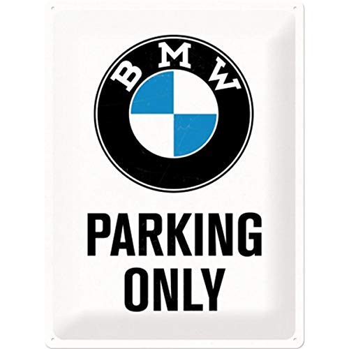 Nostalgic-Art Retro Blechschild, 30 x 40 cm, Original Lizenzprodukt (OLP), BMW – Parking Only White – Geschenk-Idee für BMW Accessoires Fans, aus Metall, Vintage Design von Nostalgic-Art