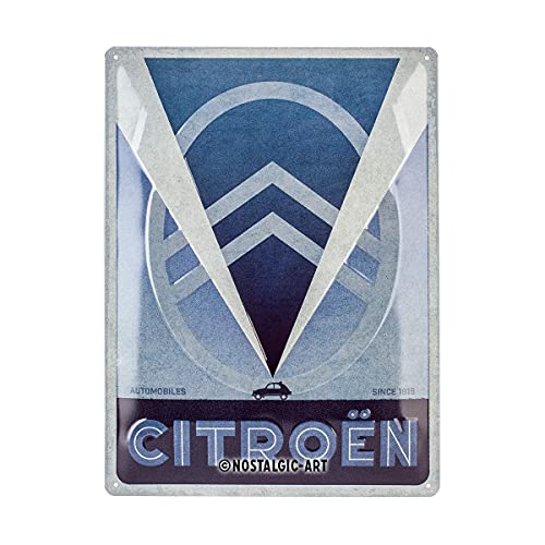 Nostalgic-Art Retro Blechschild, 30 x 40 cm, Citroen – 2CV Logo Blue – Geschenk-Idee für Citroen-Zubehör Fans, aus Metall, Vintage Design von Nostalgic-Art