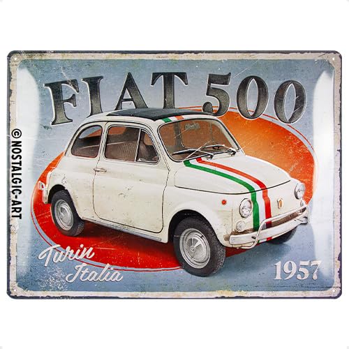 Nostalgic-Art Retro Blechschild, 30 x 40 cm, Fiat 500 – Turin Italia – Geschenk-Idee für Fiat-Zubehör Fans, aus Metall, Vintage Design von Nostalgic-Art