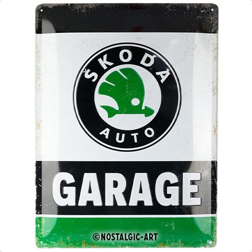 Nostalgic-Art Retro Blechschild, 30 x 40 cm, Skoda – Garage Green – Geschenk-Idee für Skoda-Zubehör Fans, Original Lizenzprodukt (OLP), aus Metall, Vintage Design, Blechschilder Sprüche von Nostalgic-Art