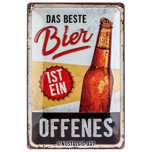 Nostalgic-Art Retro Blechschild, 20 x 30 cm, Das beste Bier ist ein offenes – Geschenk-Idee für Bier-Fans, aus Metall, Vintage Design mit Spruch von Nostalgic-Art