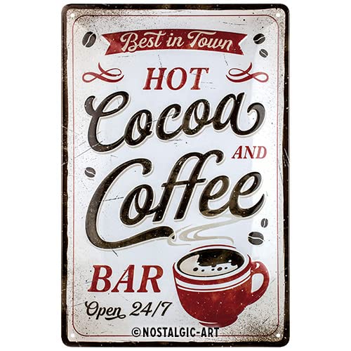 Nostalgic-Art Retro Blechschild, 20 x 30 cm, Hot Cocoa & Coffee – Geschenk-Idee für Kaffee-Fans, aus Metall, Vintage Design mit Spruch von Nostalgic-Art