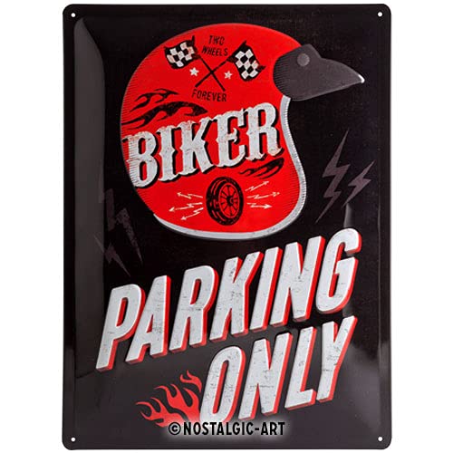 Nostalgic-Art Retro Blechschild Biker Parking Only – Helmet – Geschenk-Idee für Motorrad-Fans, aus Metall, Vintage-Design zur Dekoration, 30 x 40 cm von Nostalgic-Art