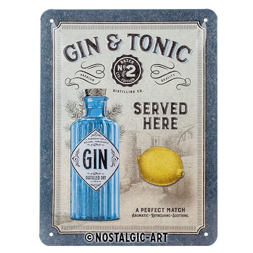 Nostalgic-Art Retro Blechschild, 15 x 20 cm, Gin & Tonic Served Here – Geschenk-Idee als Bar-Zubehör, aus Metall, Vintage Design von Nostalgic-Art