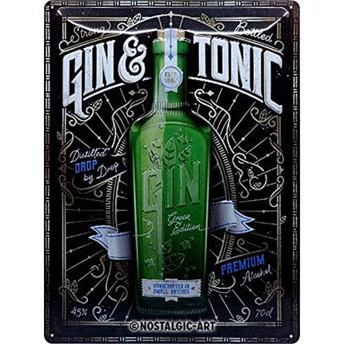 Nostalgic-Art Retro Blechschild Open Bar – Gin & Tonic Green – Geschenk-Idee für Cocktail-Fans, aus Metall, Vintage-Design zur Dekoration, 30 x 40 cm von Nostalgic-Art