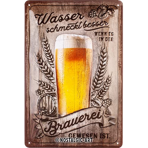 Nostalgic-Art Retro Blechschild, 20 x 30 cm, Wasser schmeckt besser – Geschenk-Idee für Bier-Fans, aus Metall, Vintage Design mit Spruch von Nostalgic-Art