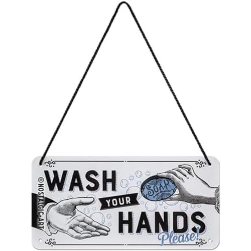 Nostalgic-Art Retro Hängeschild, 10 x 20 cm, Wash Your Hands – Warnschild als Geschenk-Idee, aus Metall, Gäste WC Deko im Vintage Design, Blechschilder Sprüche von Nostalgic-Art