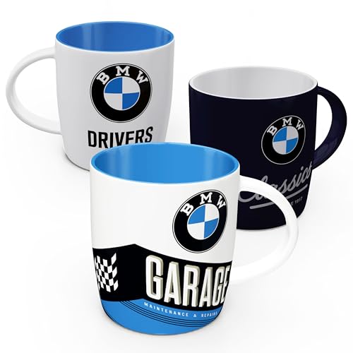 Nostalgic-Art Retro Kaffee-Becher (3er-Set), 330 ml, BMW Logo Set 1 – Geschenk-Idee für BMW Accessoires Fans, Original Lizenzprodukt (OLP), Keramik-Tasse, Vintage Design von Nostalgic-Art