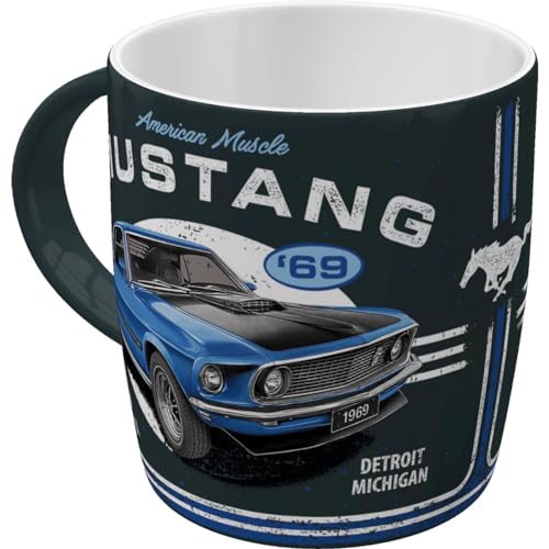 Nostalgic-Art Retro Kaffee-Becher, 330 ml, Ford Mustang – 1969 Mach 1 Blue – Geschenk-Idee für Ford-Zubehör Fans, Keramik-Tasse, Vintage Design von Nostalgic-Art