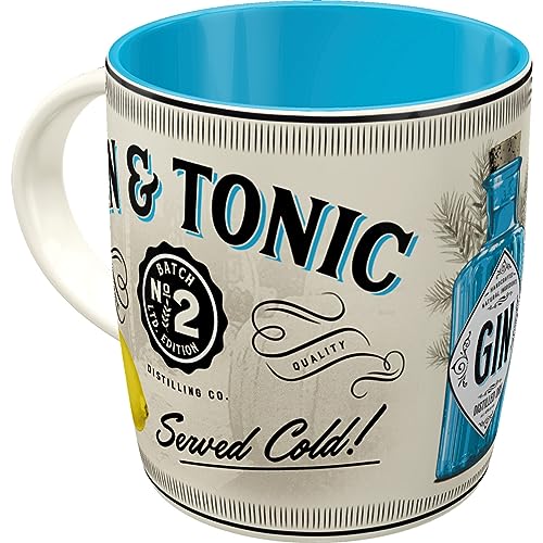 Nostalgic-Art Retro Kaffee-Becher, 330 ml, Gin & Tonic Served Cold – Geschenk-Idee als Bar-Zubehör, Keramik-Tasse, Vintage Design von Nostalgic-Art