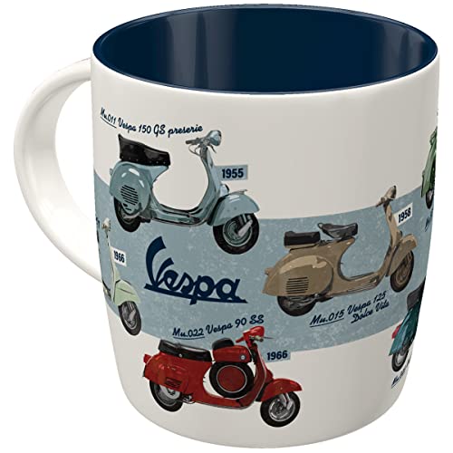 Nostalgic-Art Retro Kaffee-Becher, 330 ml, Vespa – Model Chart – Geschenk-Idee für Roller-Fans, Keramik-Tasse, Vintage Design von Nostalgic-Art