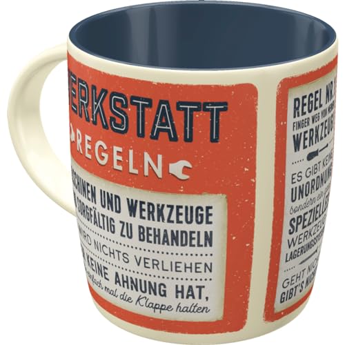 Nostalgic-Art Retro Kaffee-Becher, 330 ml, Werkstattregeln – Geschenk-Idee für Handwerker, Keramik-Tasse, Vintage Design mit Spruch von Nostalgic-Art