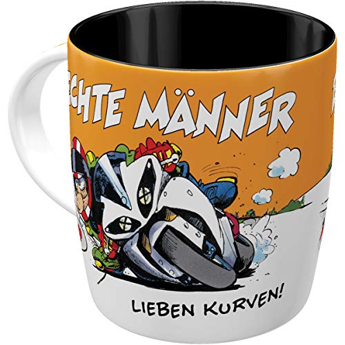 Nostalgic-Art Retro Kaffee-Becher, 330 ml, MOTOmania – Echte Männer lieben Kurven! – Geschenk-Idee für Biker, Keramik-Tasse, Vintage Design mit Spruch von Nostalgic-Art