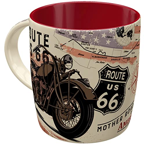 Nostalgic-Art Retro Kaffee-Becher, 330 ml, Route 66 Bike Map – Geschenk-Idee für USA Fans, Keramik-Tasse, Vintage Design von Nostalgic-Art