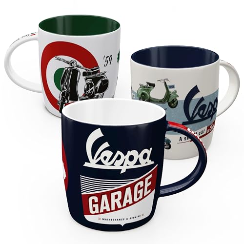 Nostalgic-Art Retro Kaffee-Becher (3er-Set), 330 ml, Vespa Set 2 – Geschenk-Idee für Roller-Fans, Keramik-Tasse, Vintage Design von Nostalgic-Art