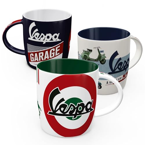 Nostalgic-Art Retro Kaffee-Becher (3er-Set), 330 ml, Vespa Set 3 – Geschenk-Idee für Roller-Fans, Keramik-Tasse, Vintage Design von Nostalgic-Art