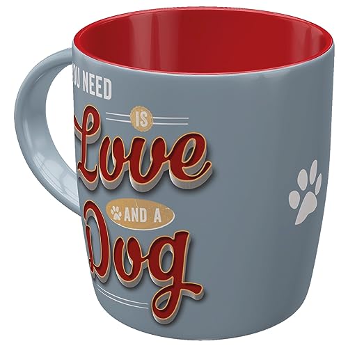Nostalgic-Art Retro Kaffee-Becher, 330 ml, PfotenSchild – Love Dog – Geschenk-Idee für Hunde-Besitzer, Keramik-Tasse, Vintage Design mit Spruch von Nostalgic-Art