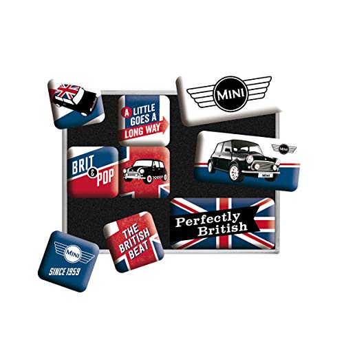 Nostalgic-Art Retro Kühlschrank-Magnete, 9 Stück, Mini – Union Jack – Geschenk-Idee für Mini Cooper Fans, Magnetset für Magnettafel, Vintage Design von Nostalgic-Art