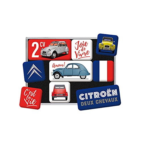 Nostalgic-Art Retro Kühlschrank-Magnete, 9 Stück, Citroen – 2CV C'est la Vie – Geschenk-Idee für Citroen-Fans, Magnetset für Magnettafel, Vintage Design von Nostalgic-Art