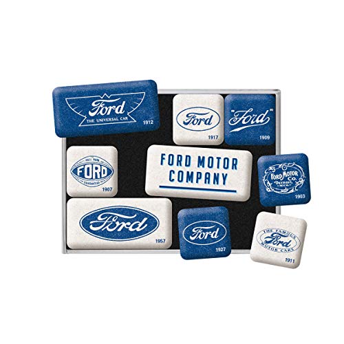 Nostalgic-Art Retro Kühlschrank-Magnete, 9 Stück, Ford – Logo Evolution – Geschenk-Idee für Ford-Zubehör Fans, Magnetset für Magnettafel, Vintage Design von Nostalgic-Art