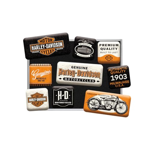 Nostalgic-Art Retro Kühlschrank-Magnete, 9 Stück, Harley-Davidson – Genuine Motorcycles Milwaukee – Geschenk-Idee für Biker, Magnetset für Magnettafel, Vintage Design Nostalgic-Art Retro Kühlschrank-Magnete, 9 Stück, Harley-Davidson – Genuine Motorcycles Milwaukee – Geschenk-Idee für Biker, Magnetset für Magnettafel, Vintage Design von Nostalgic-Art